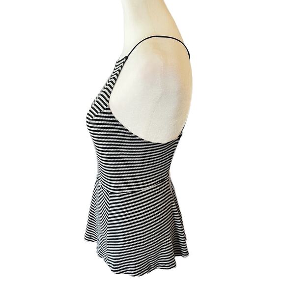Free People Tabby Cat Fit & Flare Strappy Black/White Striped Peplum Top, Small - Picture 3 of 7